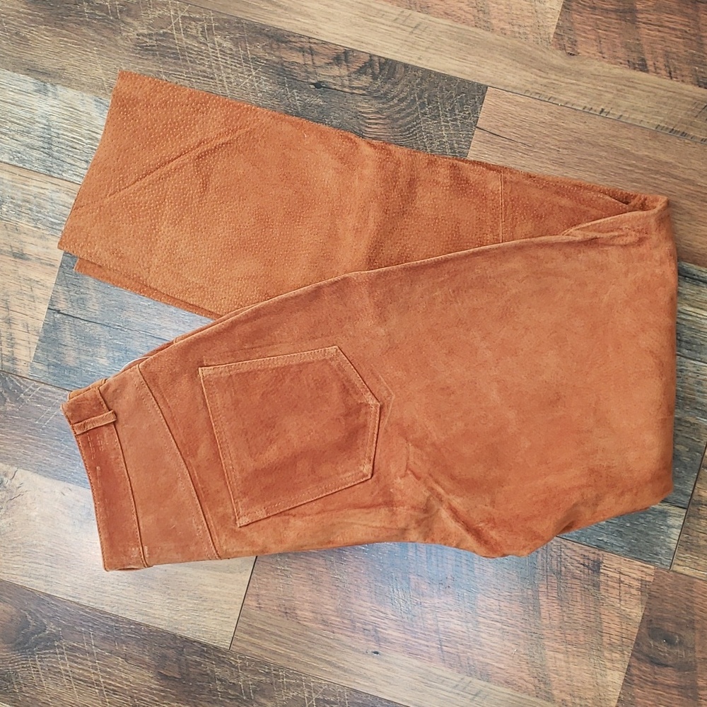 Deadstock Vintage Lew Magram Burnt Orange Suede Leather Pants, Size 10